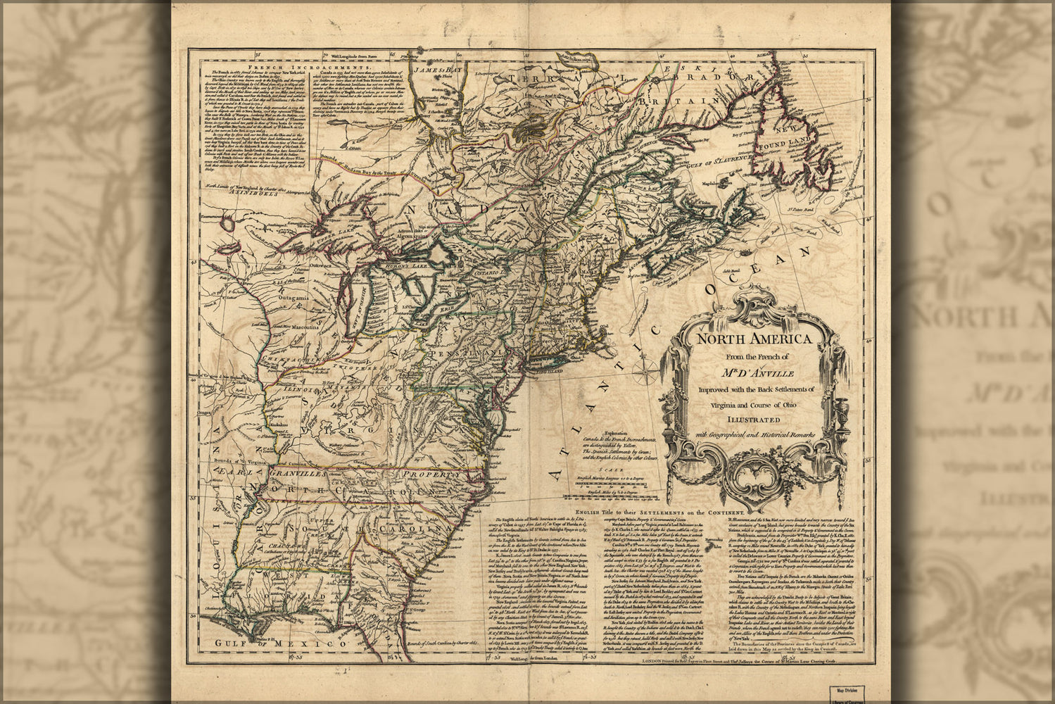 24"x36" Gallery Poster, map of north america pre united states 1768 P11