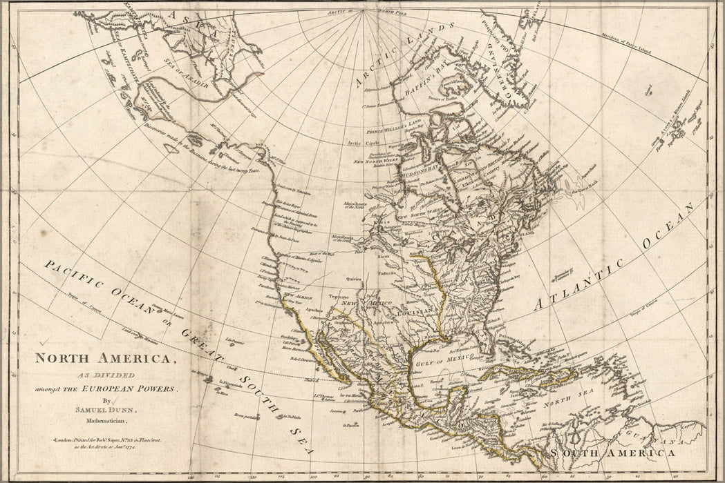 24"x36" Gallery Poster, map of north america pre united states 1776