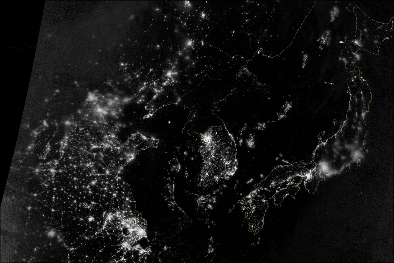 24"x36" Gallery Poster, map of north and south Korea at night