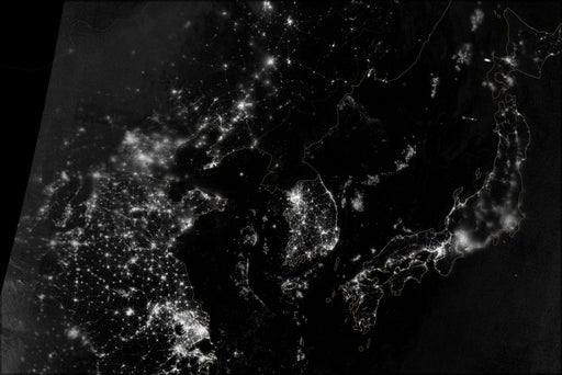 24"x36" Gallery Poster, map of north and south Korea at night