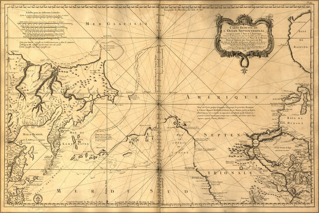 24"x36" Gallery Poster, map of north atlantic ocean 1772 in french