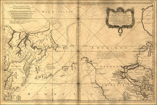 24"x36" Gallery Poster, map of north atlantic ocean 1772 in french