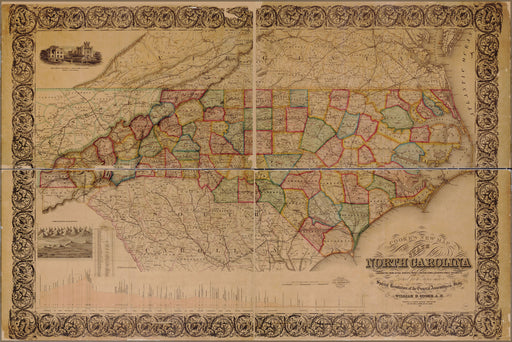 24"x36" Gallery Poster, map of north carolina 1857