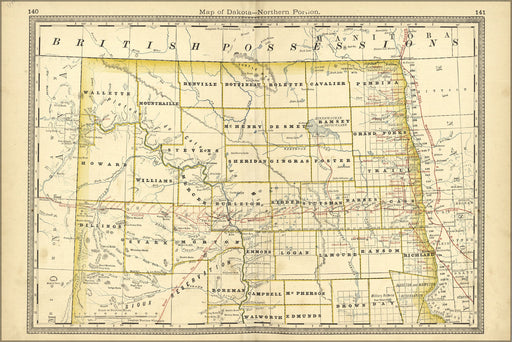 24"x36" Gallery Poster, map of north dakota 1881