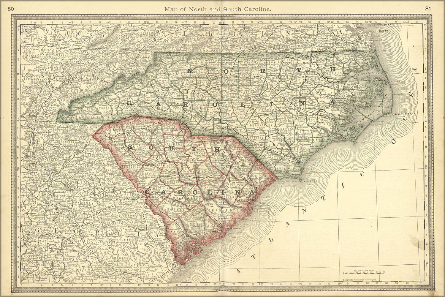 24"x36" Gallery Poster, map of north & south carolina 1881