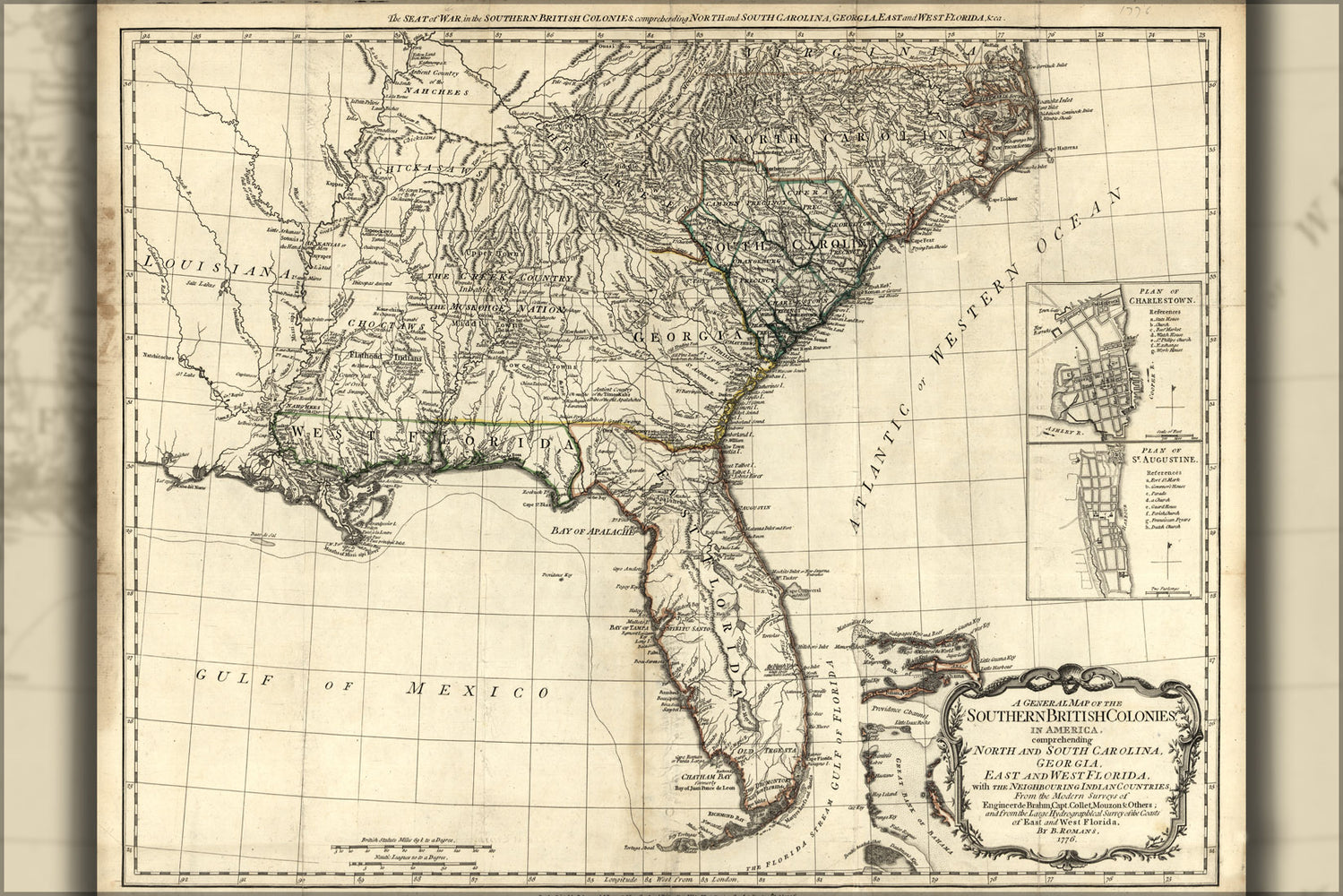 24"x36" Gallery Poster, map of north south carolina georgia florida 1776