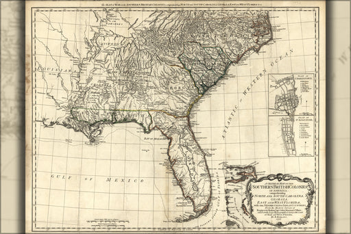24"x36" Gallery Poster, map of north south carolina georgia florida 1776