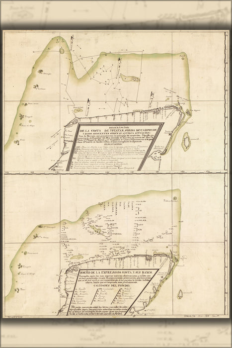 24"x36" Gallery Poster, map of northern Yucatan Peninsula 18th century