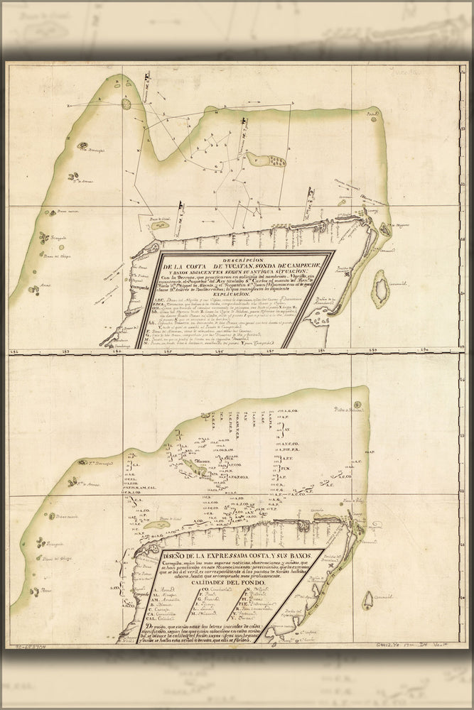 24"x36" Gallery Poster, map of northern Yucatan Peninsula 18th century