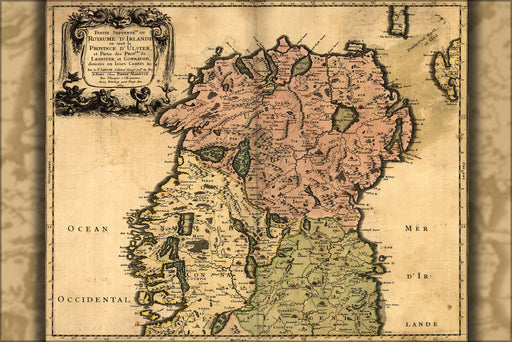24"x36" Gallery Poster, map of northern ireland 1665 in french