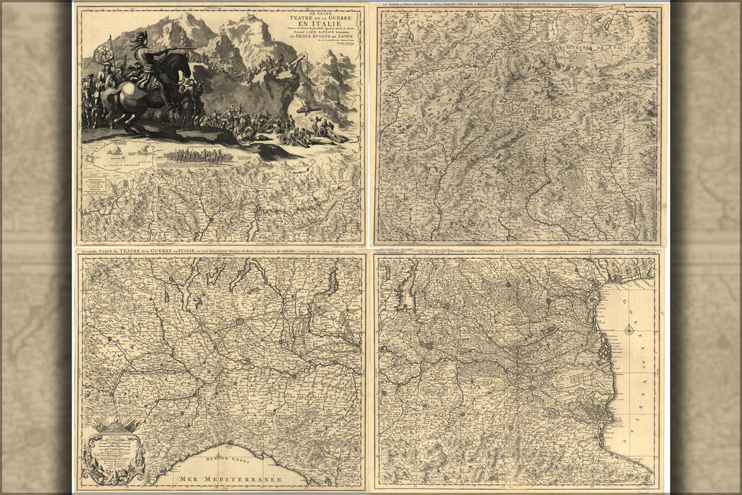 24"x36" Gallery Poster, map of northern italy 1705
