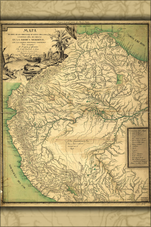 24"x36" Gallery Poster, map of northern south america 1796 in spanish