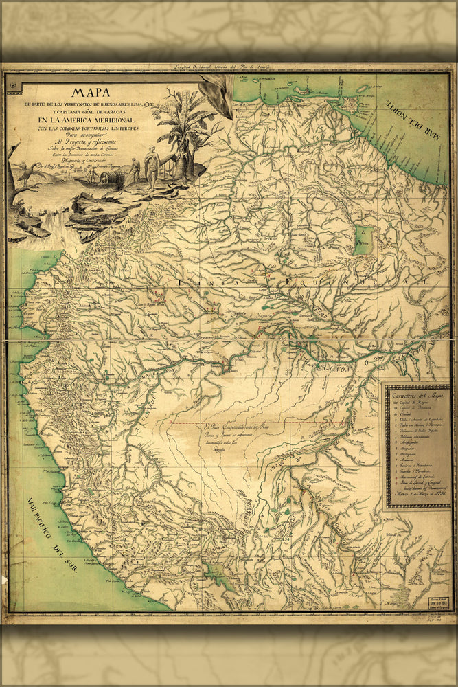 24"x36" Gallery Poster, map of northern south america 1796 in spanish
