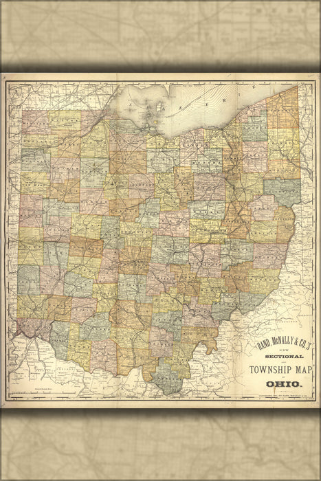 24"x36" Gallery Poster, map of ohio 1881