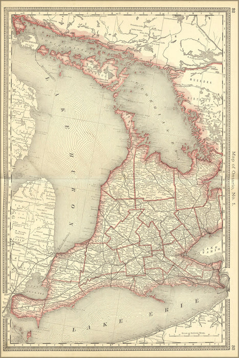 24"x36" Gallery Poster, map of ontario canada 1881
