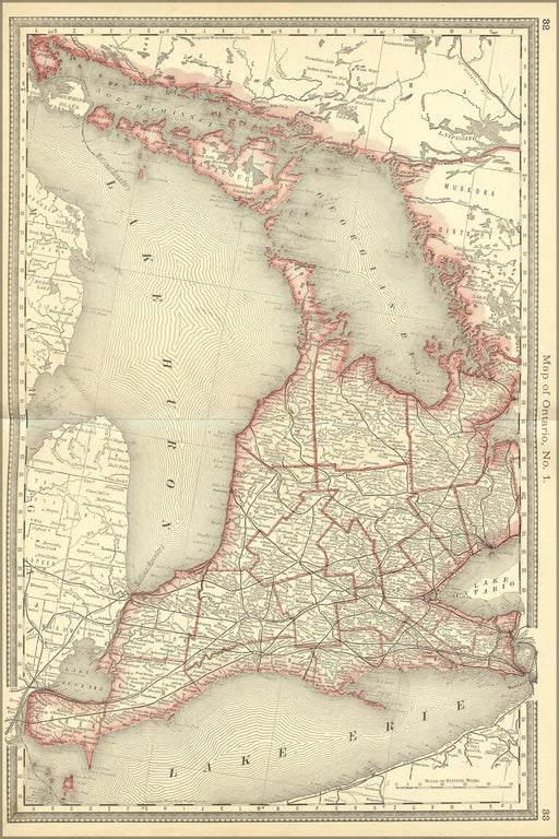 24"x36" Gallery Poster, map of ontario canada 1881