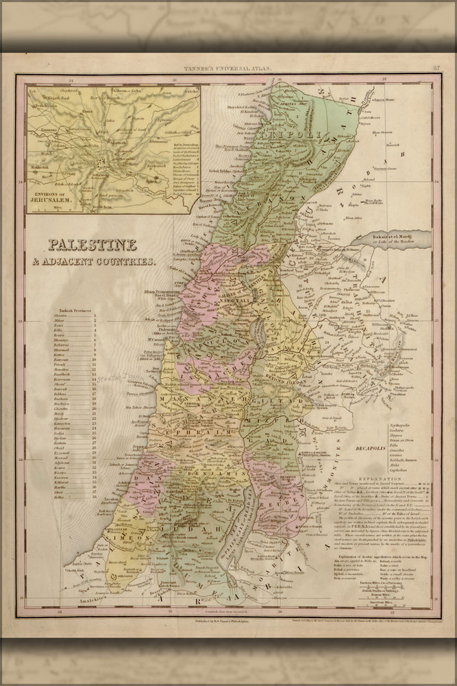 24"x36" Gallery Poster, map of palestine israel holy land 1844