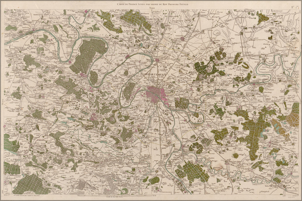 24"x36" Gallery Poster, map of paris and environs 1793