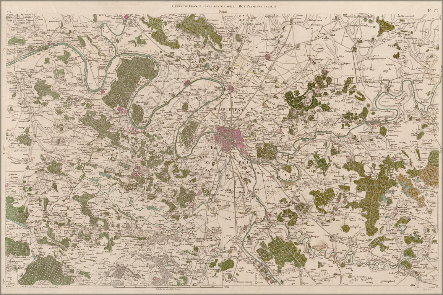 24"x36" Gallery Poster, map of paris and environs 1793