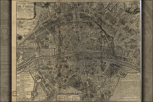 24"x36" Gallery Poster, map of paris france 1705