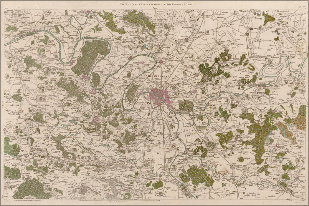 24"x36" Gallery Poster, map of paris france 1756