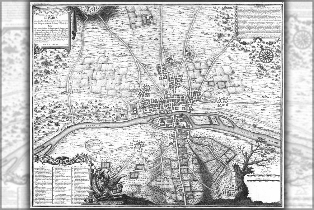24"x36" Gallery Poster, map of paris france circa 1180