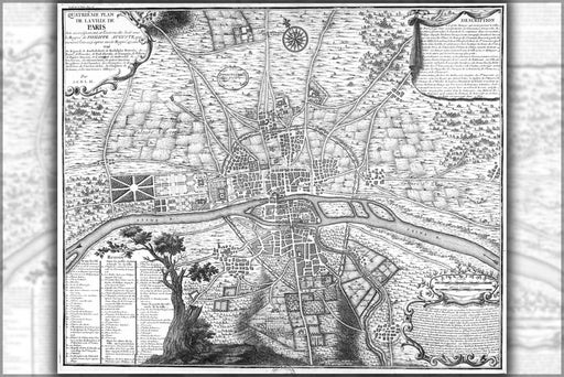 24"x36" Gallery Poster, map of paris france circa 1223