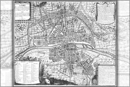 24"x36" Gallery Poster, map of paris france from 1422 to 1589