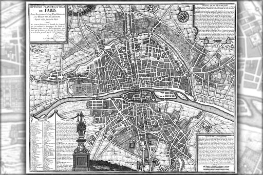24"x36" Gallery Poster, map of paris france from 1589 to 1643