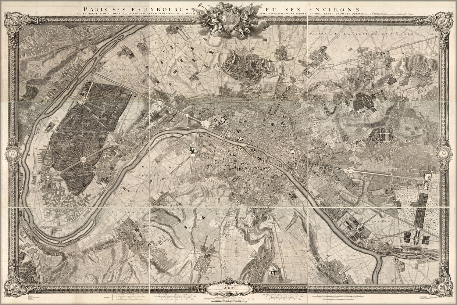 24"x36" Gallery Poster, map of paris & surrounding area 1731 in french
