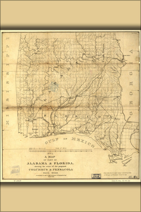 24"x36" Gallery Poster, map of part of Alabama & Florida 1836