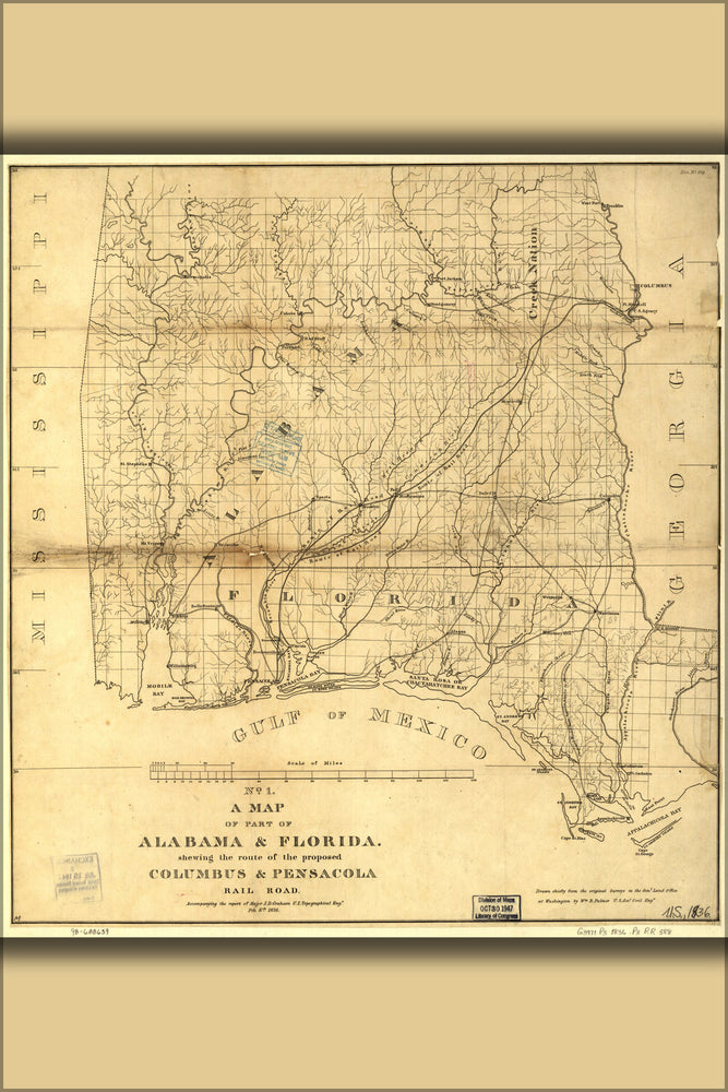 24"x36" Gallery Poster, map of part of Alabama & Florida 1836