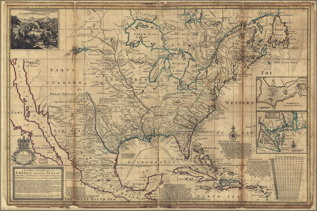 24"x36" Gallery Poster, map of parts of America claimed by France 1720