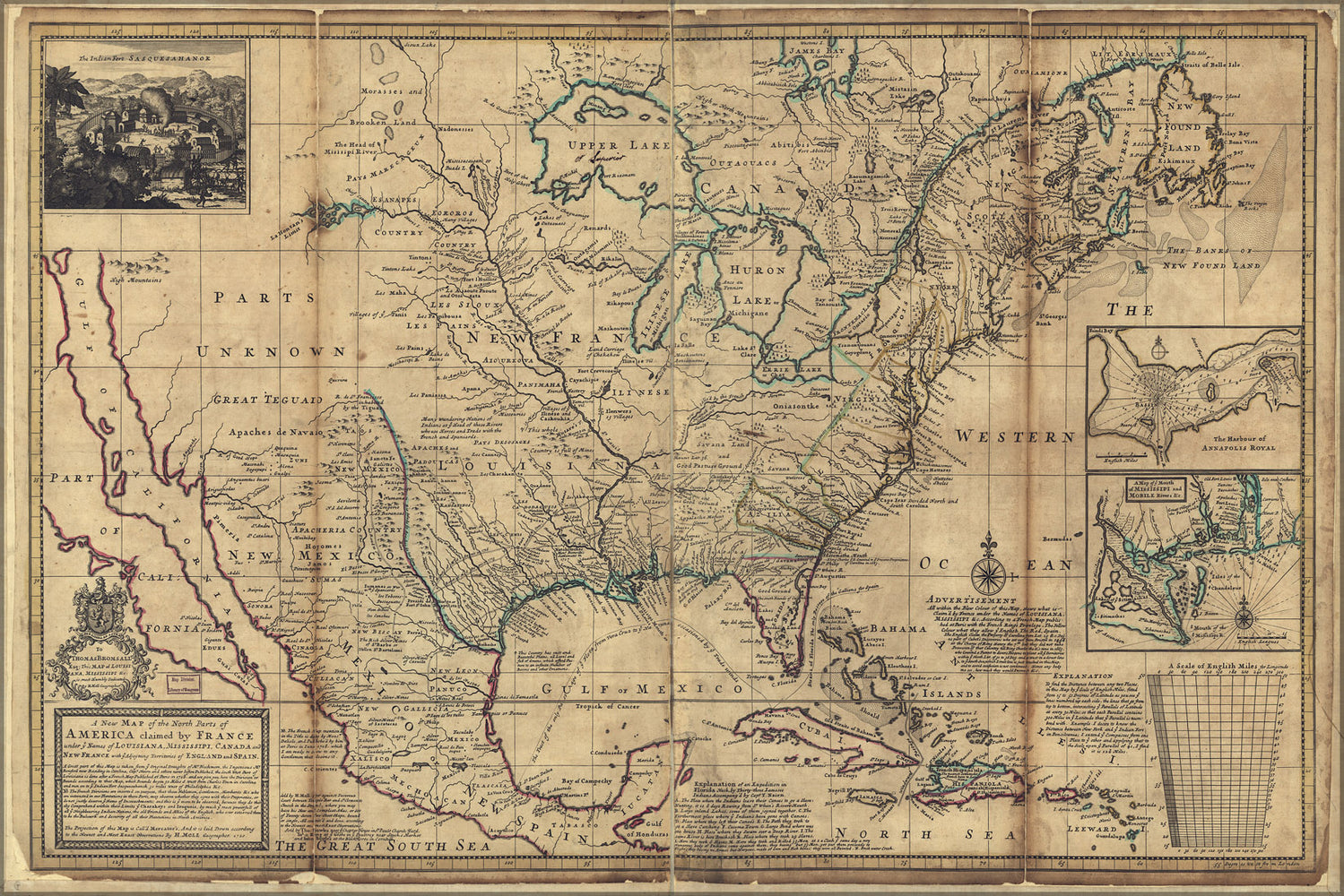 24"x36" Gallery Poster, map of parts of America claimed by France 1720