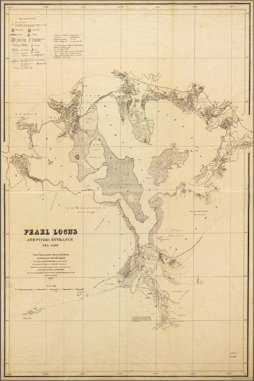 24"x36" Gallery Poster, map of pearl harbor Oahu hawaii 1873