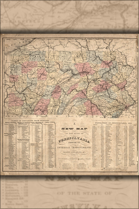 24"x36" Gallery Poster, map of pennsylvania 1862