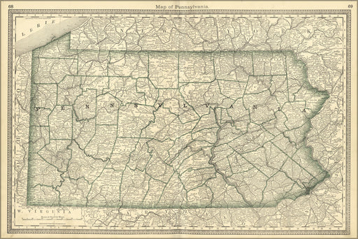 24"x36" Gallery Poster, map of pennsylvania 1881