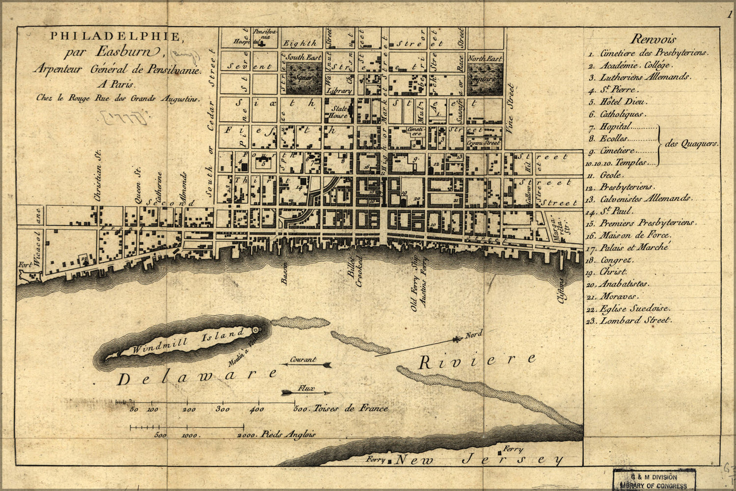24"x36" Gallery Poster, map of philadelphia 1776 in french