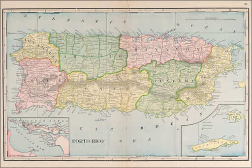 24"x36" Gallery Poster, map of puerto rico 1901
