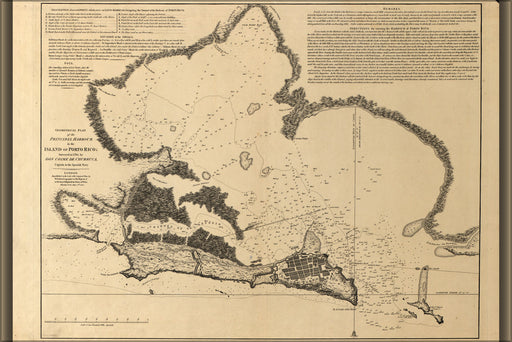 24"x36" Gallery Poster, map of puerto rico harbor 1794