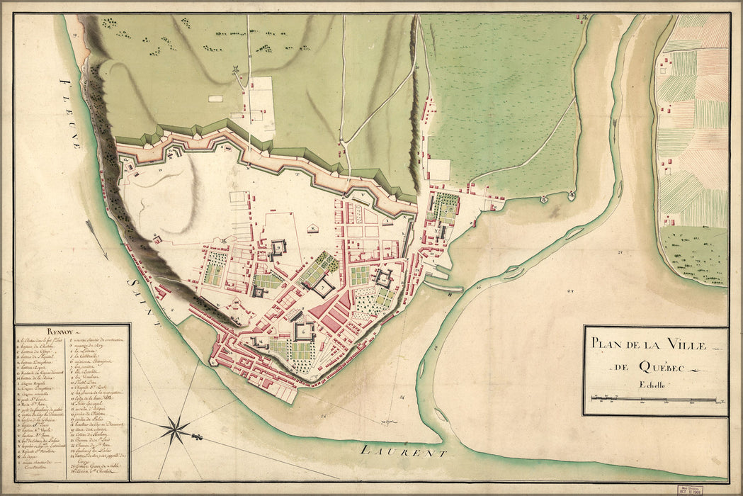24"x36" Gallery Poster, map of quebec canada 1750 in french