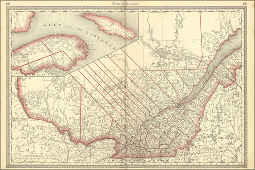 24"x36" Gallery Poster, map of quebec canada 1881