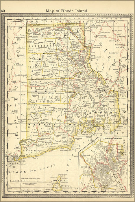 24"x36" Gallery Poster, map of rhode island 1881