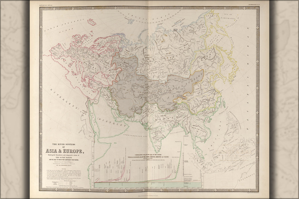 24"x36" Gallery Poster, map of river systems of asia and europe 1848