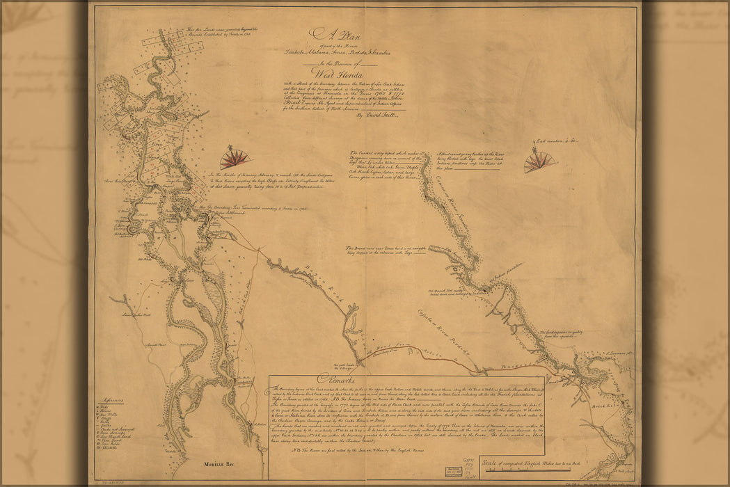 24"x36" Gallery Poster, map of rivers Tombecbe Alabama Tensa 1771