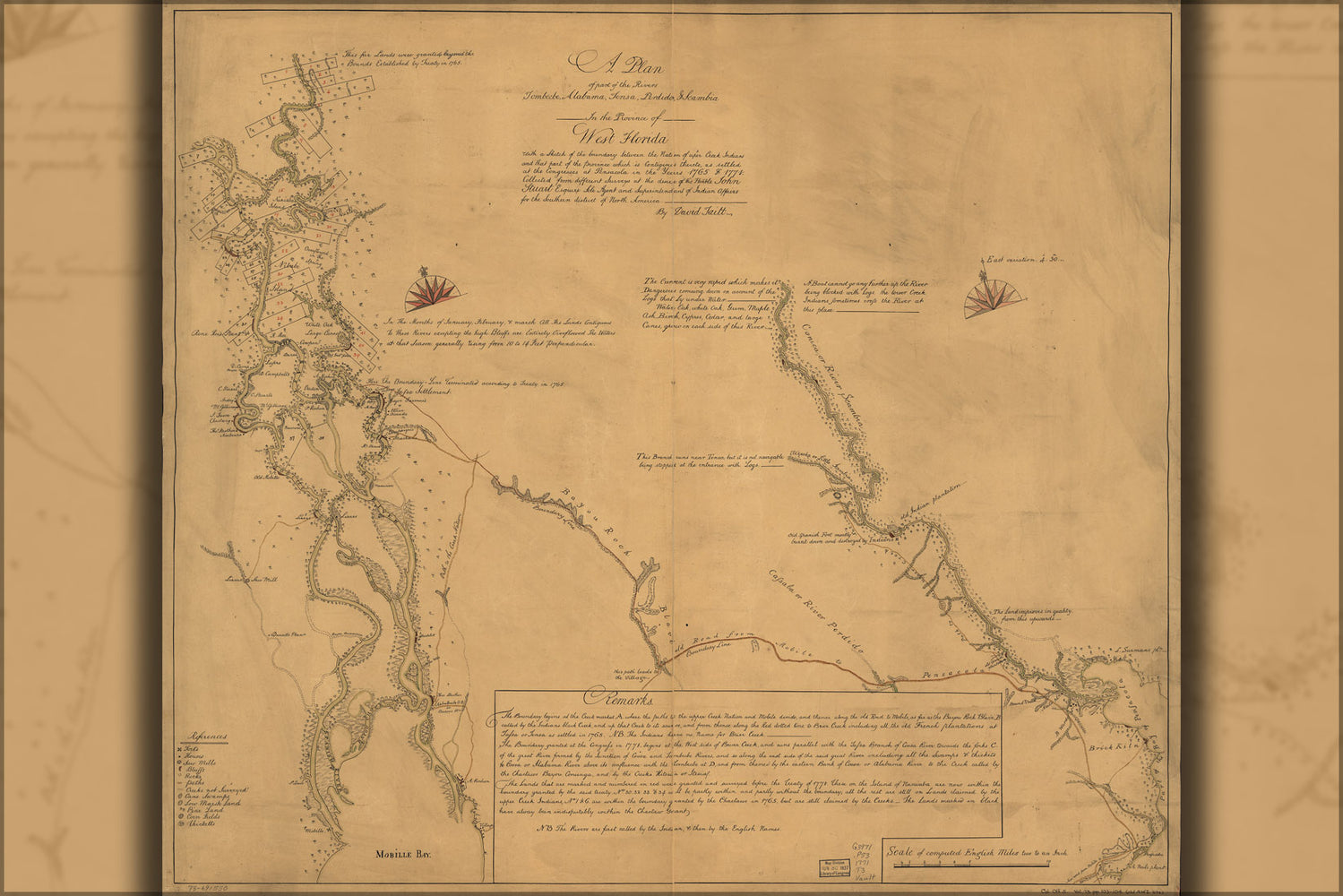 24"x36" Gallery Poster, map of rivers Tombecbe Alabama Tensa 1771