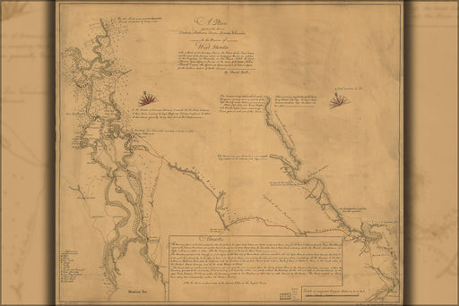 24"x36" Gallery Poster, map of rivers Tombecbe Alabama Tensa 1771