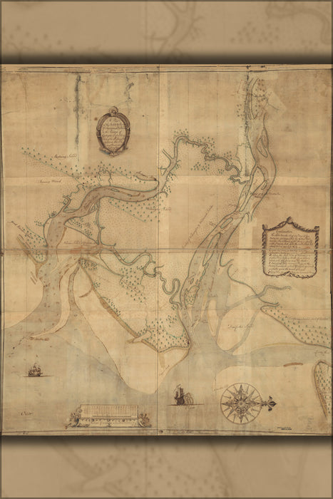 24"x36" Gallery Poster, map of rivers of Savannah & Warsaw Georgia 1751