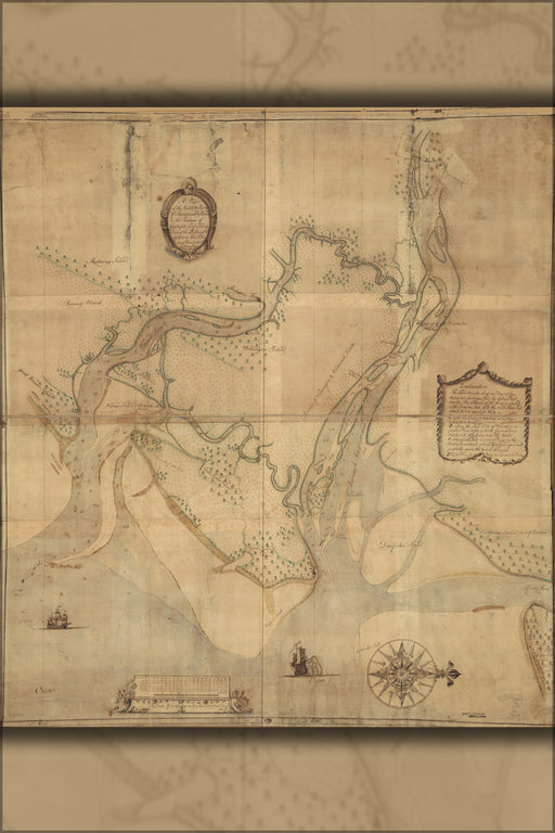 24"x36" Gallery Poster, map of rivers of Savannah & Warsaw Georgia 1751