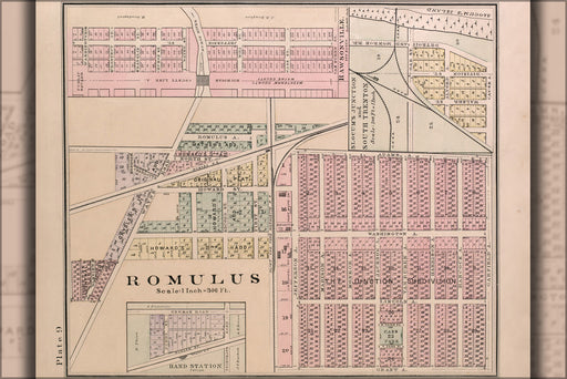 24"x36" Gallery Poster, map of romulus michigan 1891